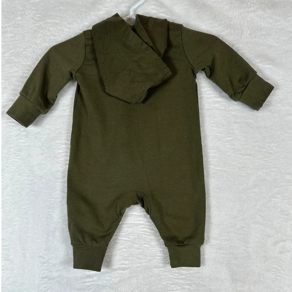 Nike Hooded Coverall Newborn Olive Green Full Zip Fleece Romper